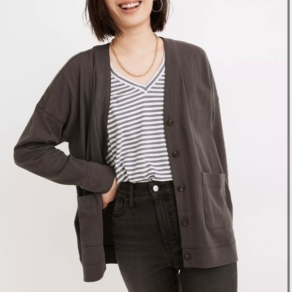 New Madewell Cardigan Tee Button Front V Neck Charcoal - Picture 1 of 9